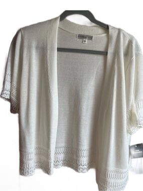 Robbie Bee Cream Open-Front Short Sleeve Cardigan